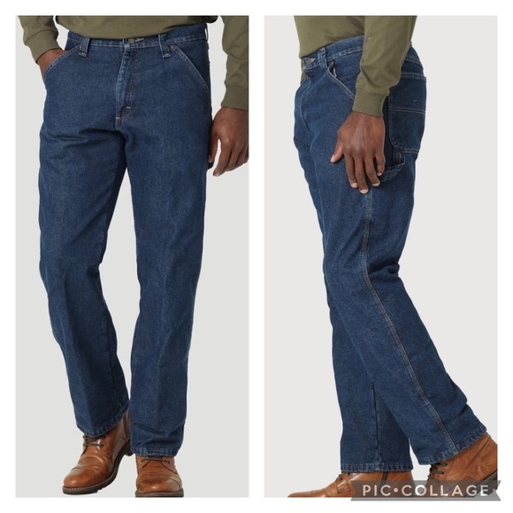 Jeans Wrangler Mens Fleece Lined Carpenter Blue Denim Jeans Work